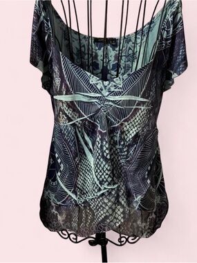 Women's Blue Y2K Snakeskin Print Top Size Medium